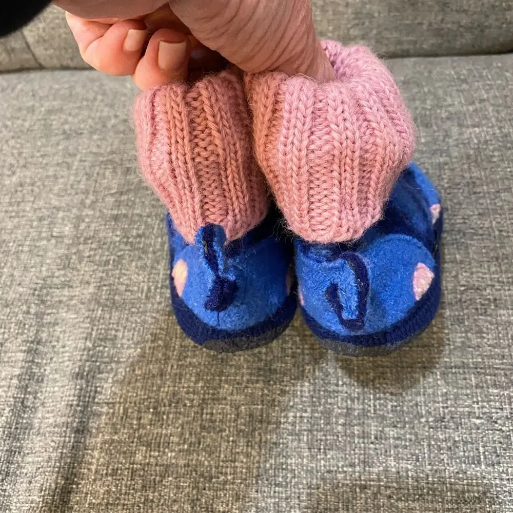 Garnet Hill Boiled Wool Blue Cat Slippers Kids Size 6